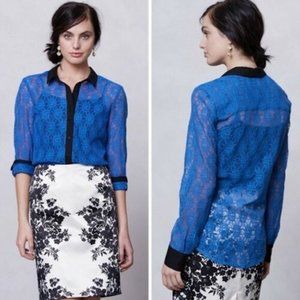 VANESSA VIRGINIA Anthro Blue Gemma Lace Blouse 6